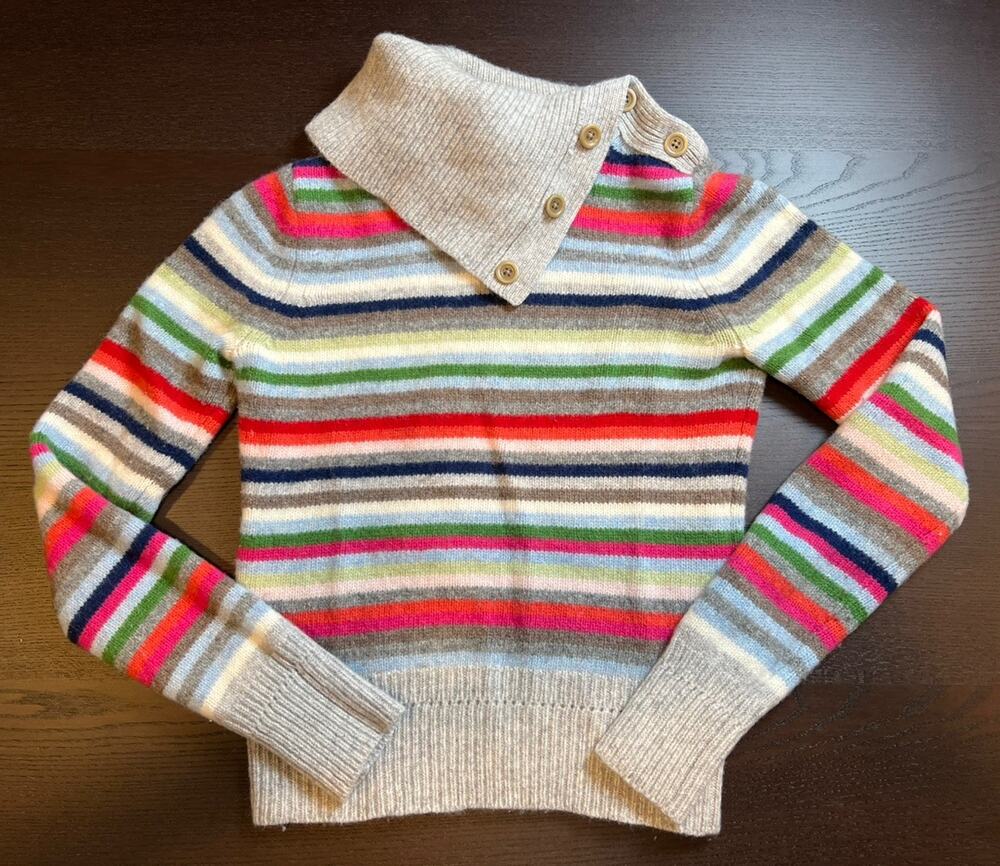 Vtg Gap Rainbow Stripe Wool Sweater Women’s Small Y2K Button Collar Turtleneck